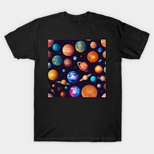 planets kawaii  T-Shirt outer space art T-Shirt